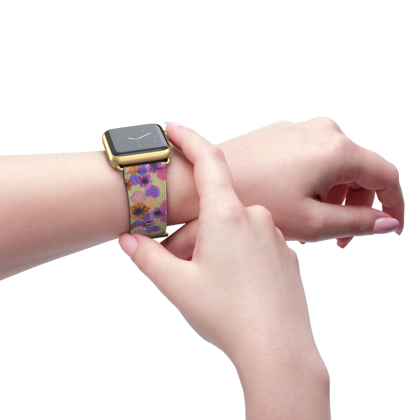 Floral Watercolor Apple Watch Band — Purple & Orange Zinnia Print