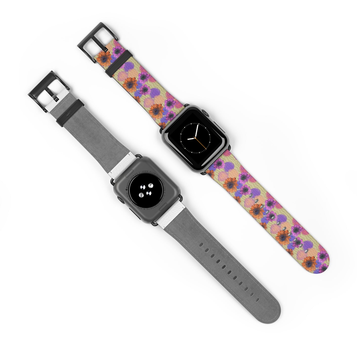 Floral Watercolor Apple Watch Band — Purple & Orange Zinnia Print