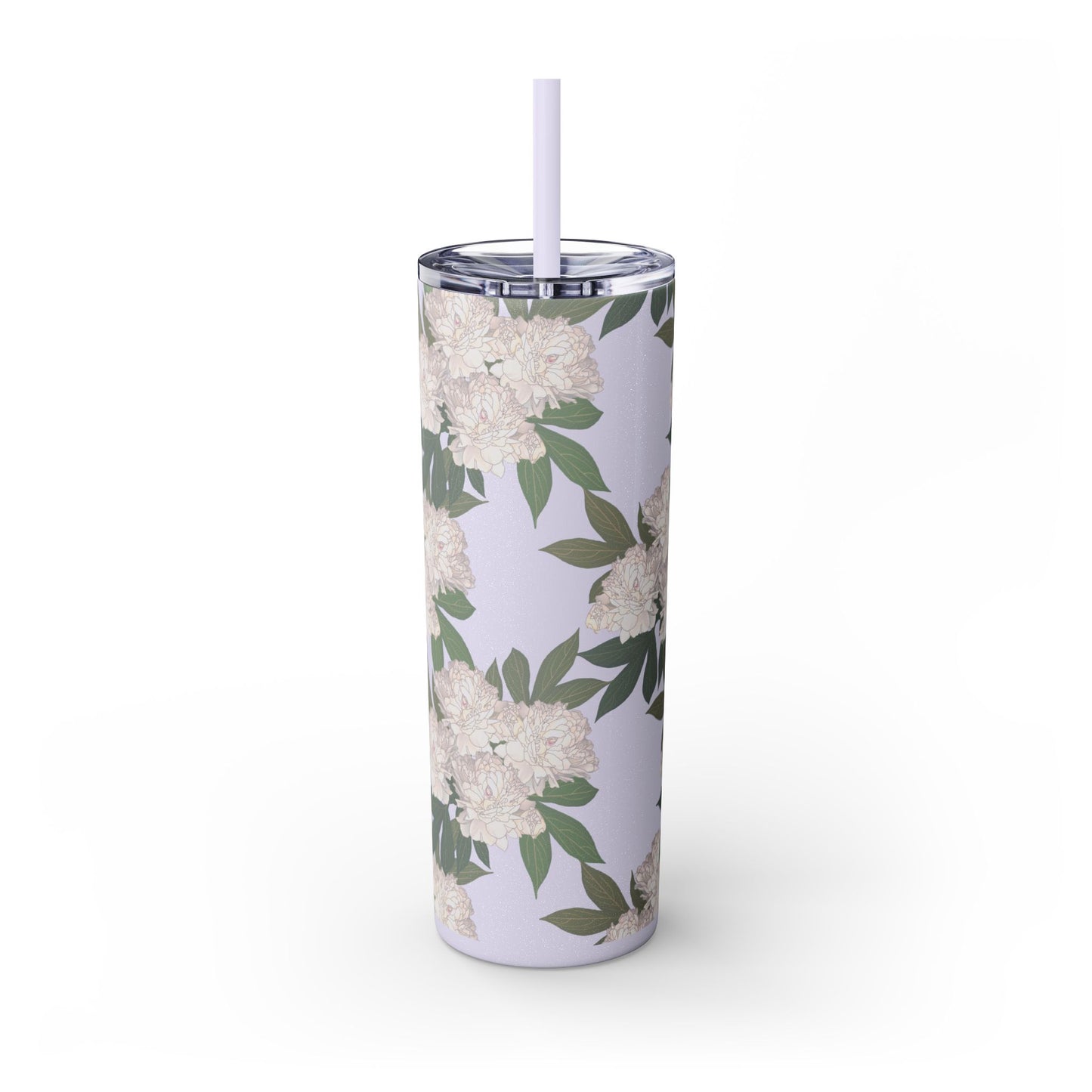 Floral Skinny Tumbler with Straw, 20oz featuring Rachel's Peonies© in a variety of colors and finishes. Easy to Hold Skinny Tumbler, Elegant Drinkware for Home, Office, Wedding, Gifts, and Daily Use