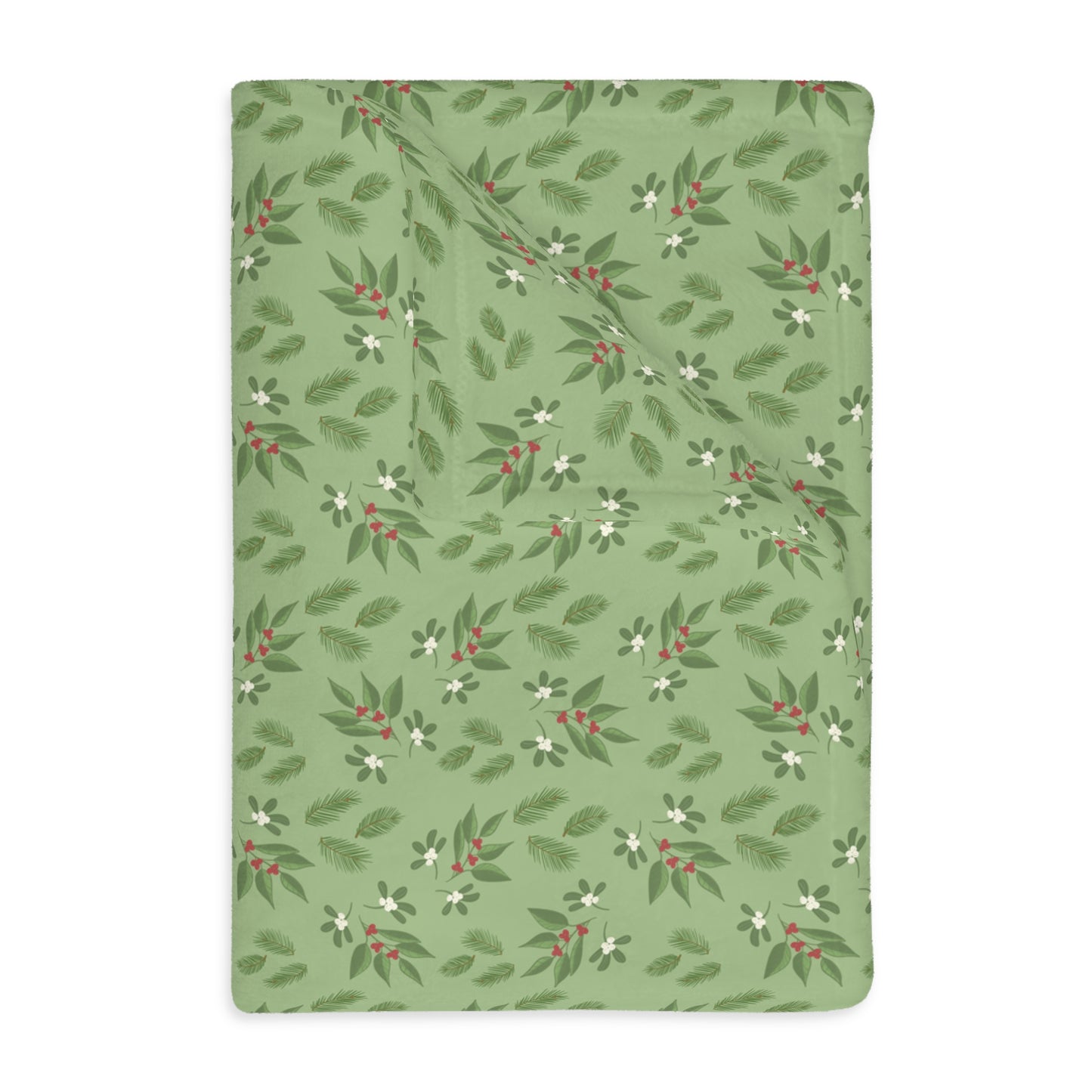 Velveteen Microfiber Blanket (Two-sided print) - Mistletoe, Berries and Sprigs, Sage