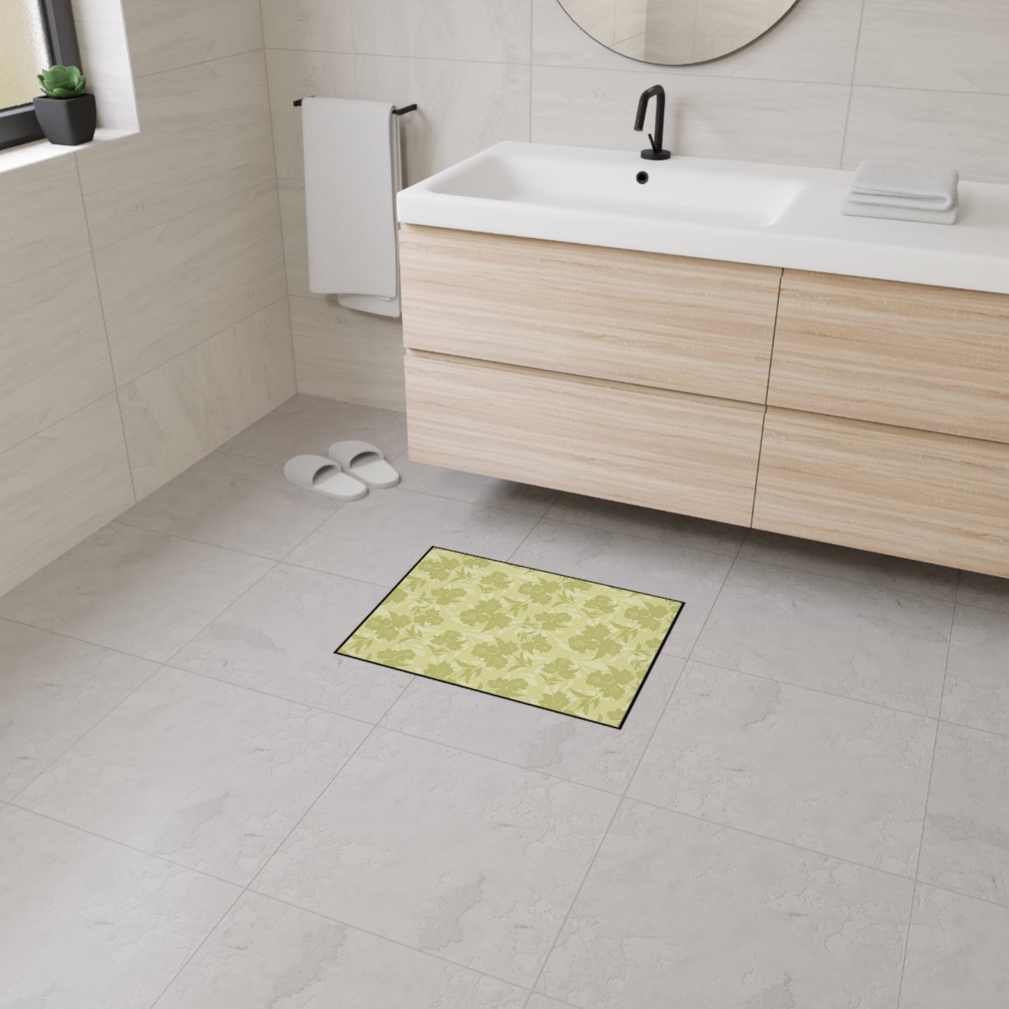 Floral Heavy Duty Floor Mat - Featuring Elaine© in Sage. Durable, Non-Slip Rug for Home Decor