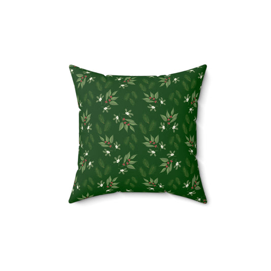 Spun Polyester Square Pillow - Mistletoe, Berries and Sprigs, Emerald