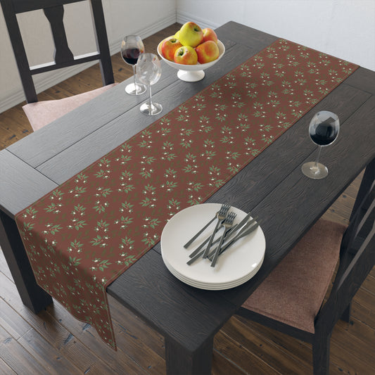 Table Runner - Mistletoe, Berries and Sprigs, Cranberry (Cotton, Poly)