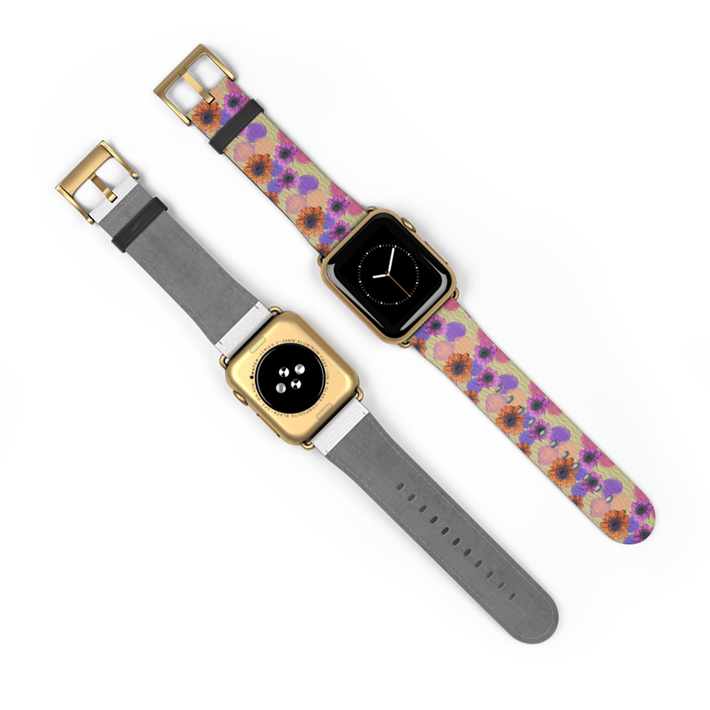 Floral Watercolor Apple Watch Band — Purple & Orange Zinnia Print