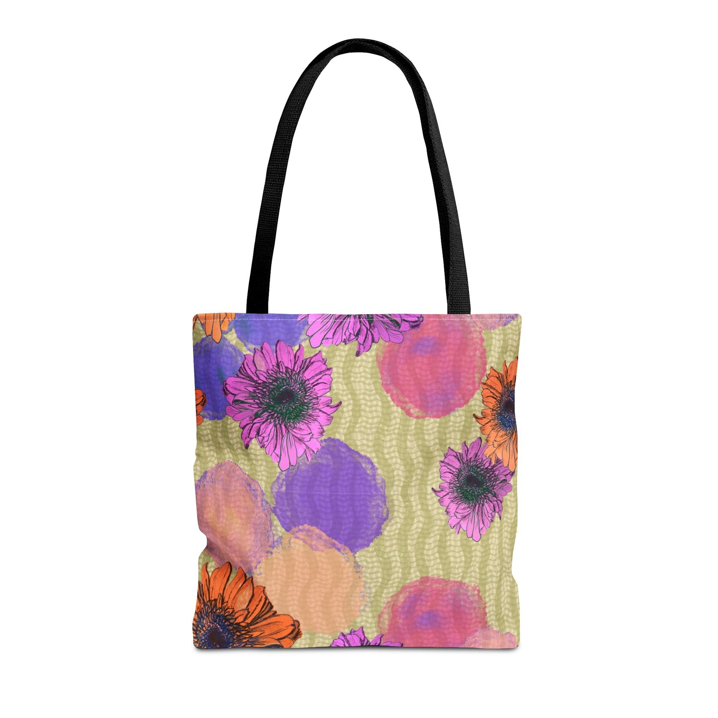 Floral Watercolor Tote Bag — Colorful Sunflower & Paint-Blob All-Over Print