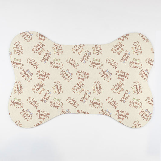 Mama's Boy Bones and Hearts© Beige Pet Mat – Bone Shape