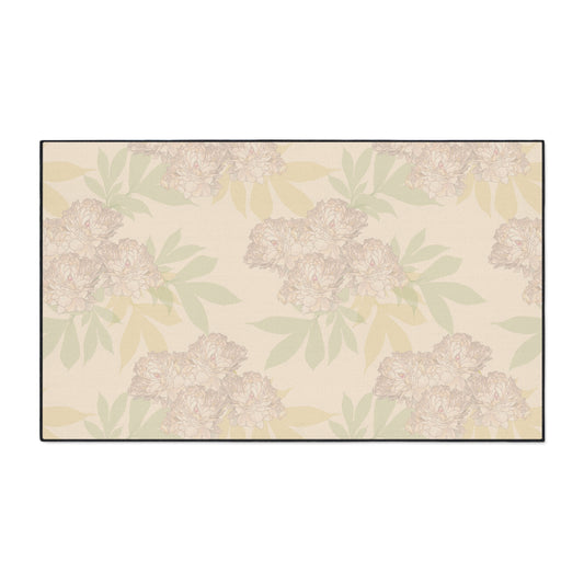Spacious Floral-Patterned Heavy Duty Floor Mat Featuring Rachel's Peonies© in Blush for Home Decor, Kitchen, Entryway,