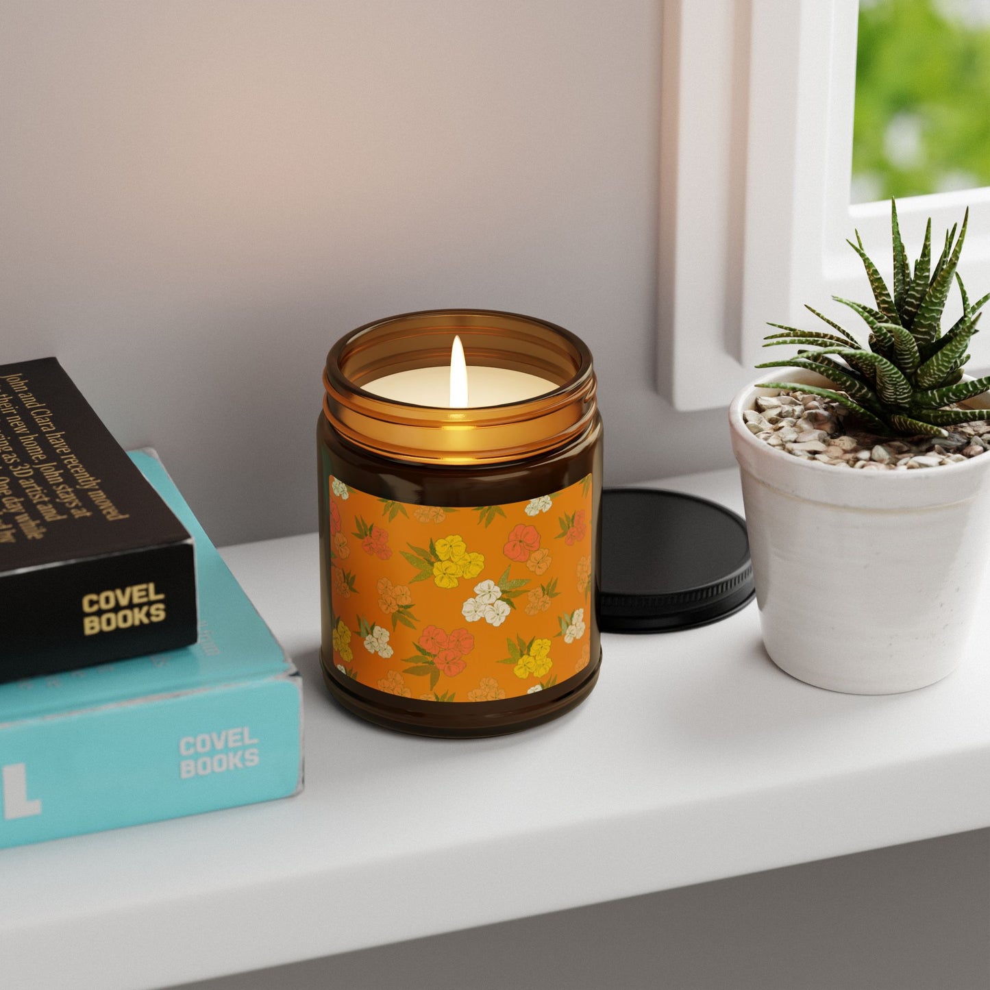 Scented Soy Candles, Eco-Friendly Aromatherapy, Orange Autumn Floral Design Candle, Home Decor, Gift for Her, Relaxation Candle
