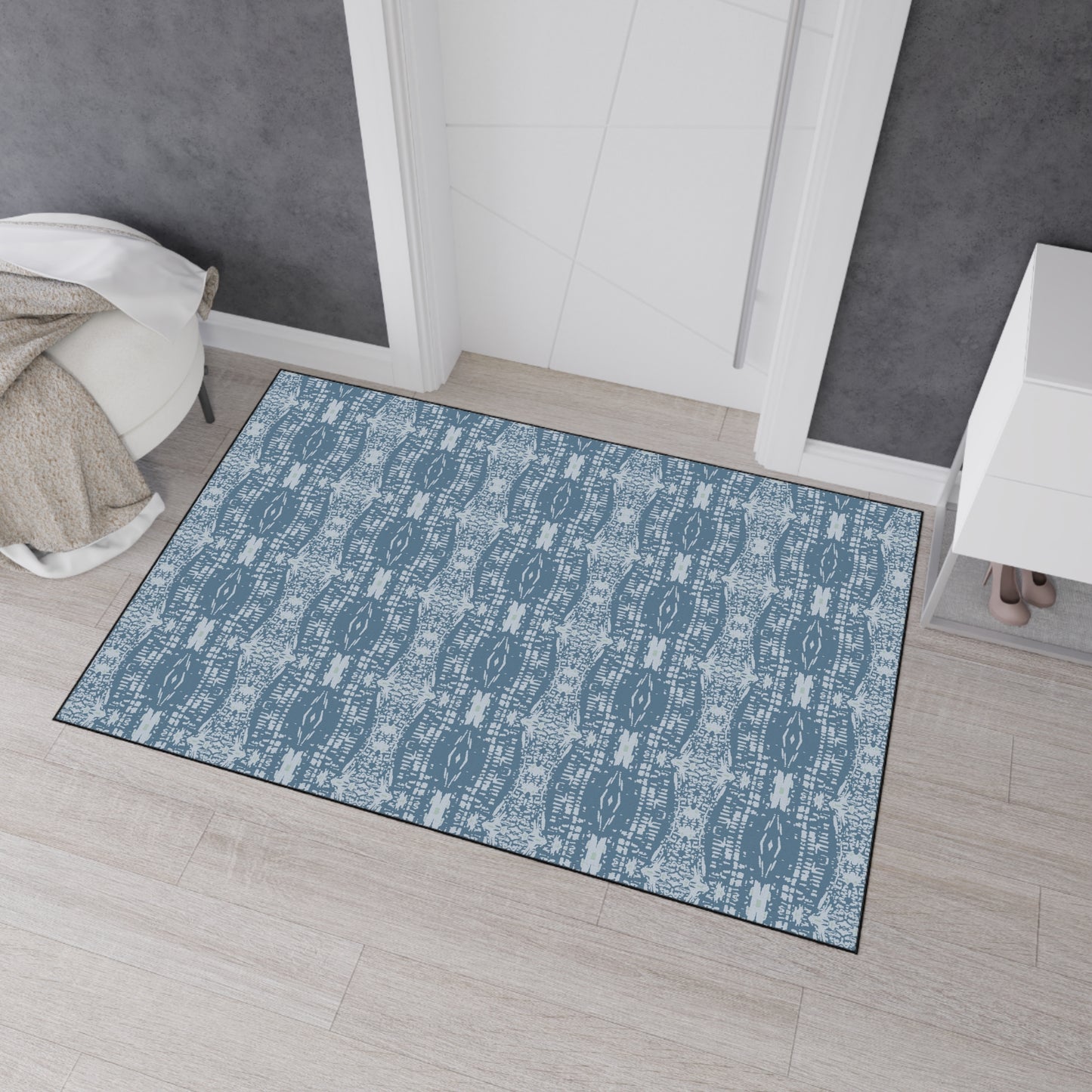Stylish Heavy Duty Floor Mat Half Bamboo© in Blue, Indoor Welcome Mat, Durable Kitchen Rug, Non-Slip Entrance Mat, Trendy Living Room Accent