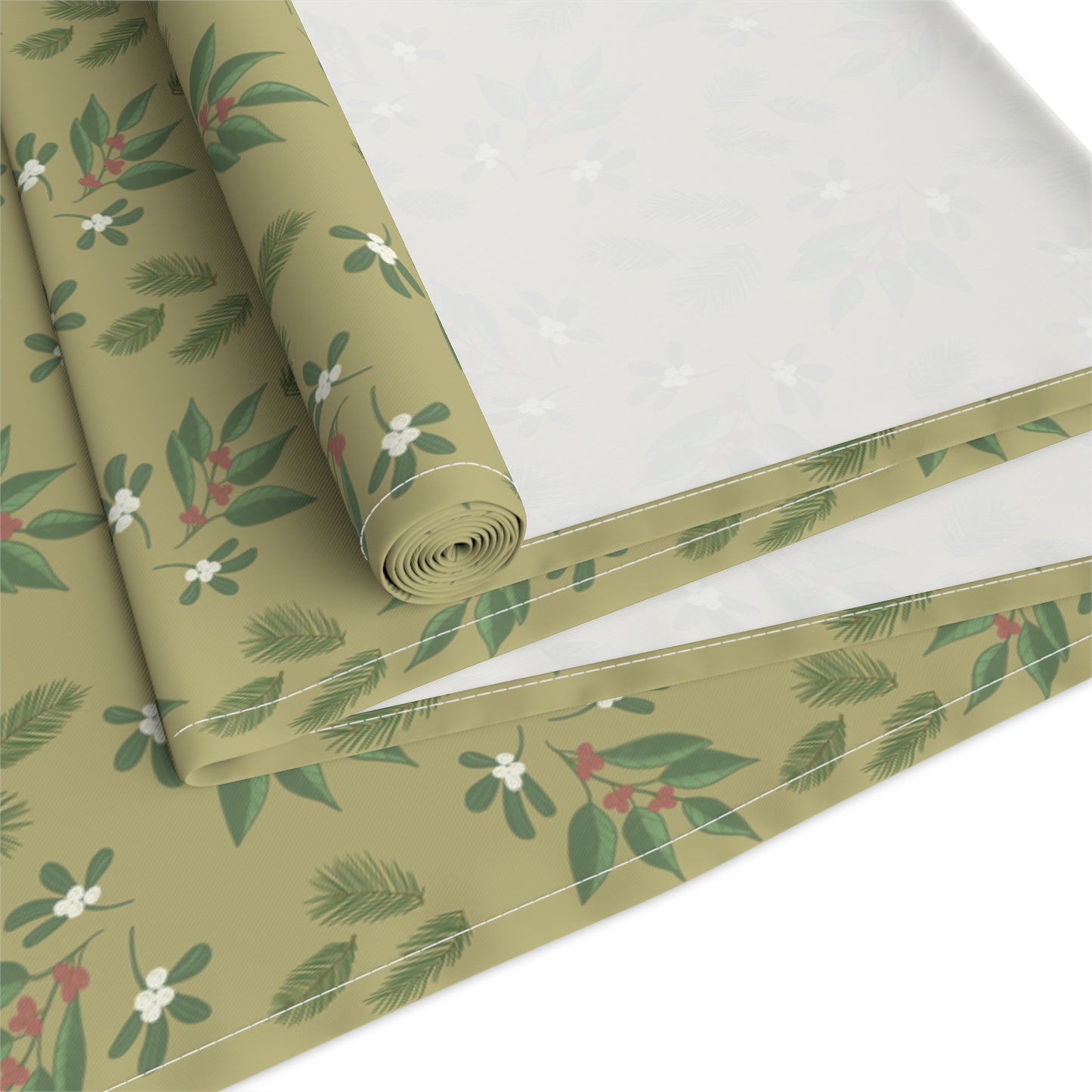 Table Runner - Mistletoe, Berries and Sprigs, Gold (Cotton, Poly)