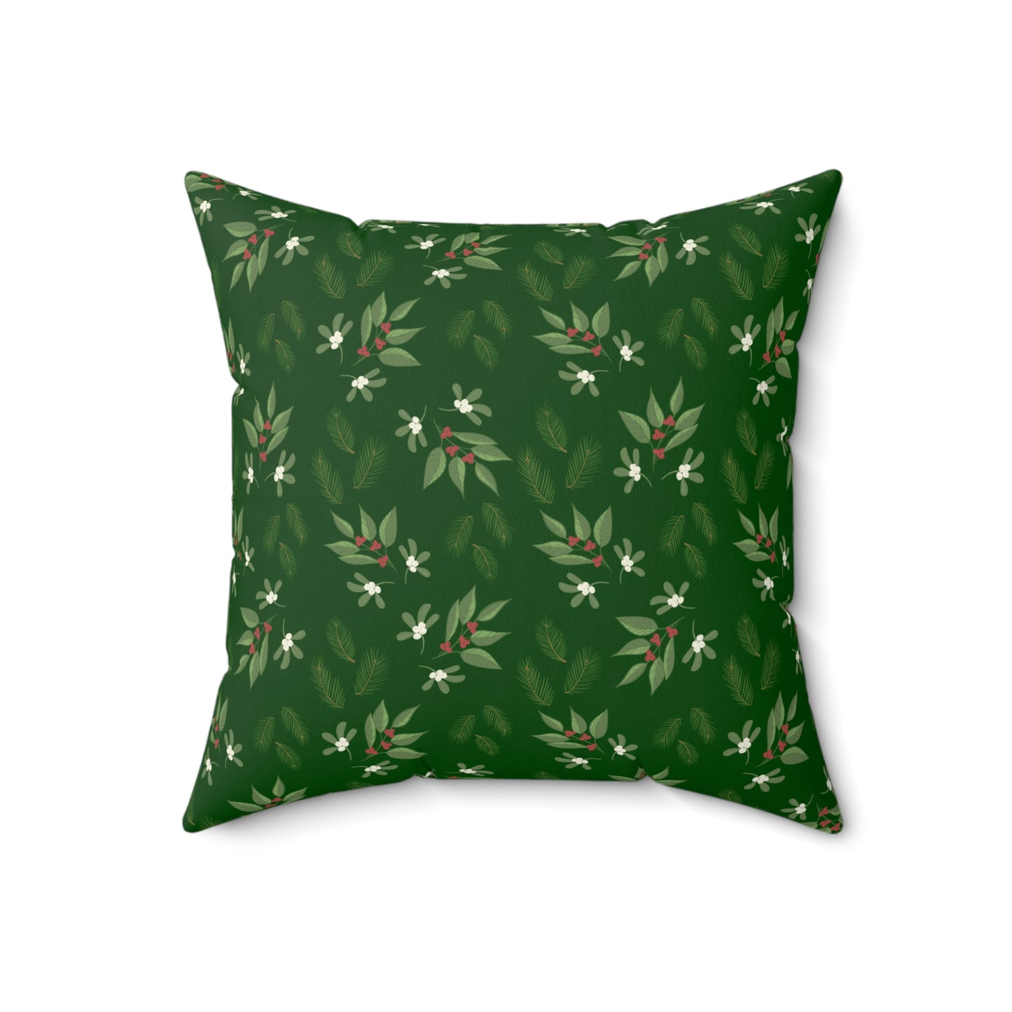 Spun Polyester Square Pillow - Mistletoe, Berries and Sprigs, Emerald