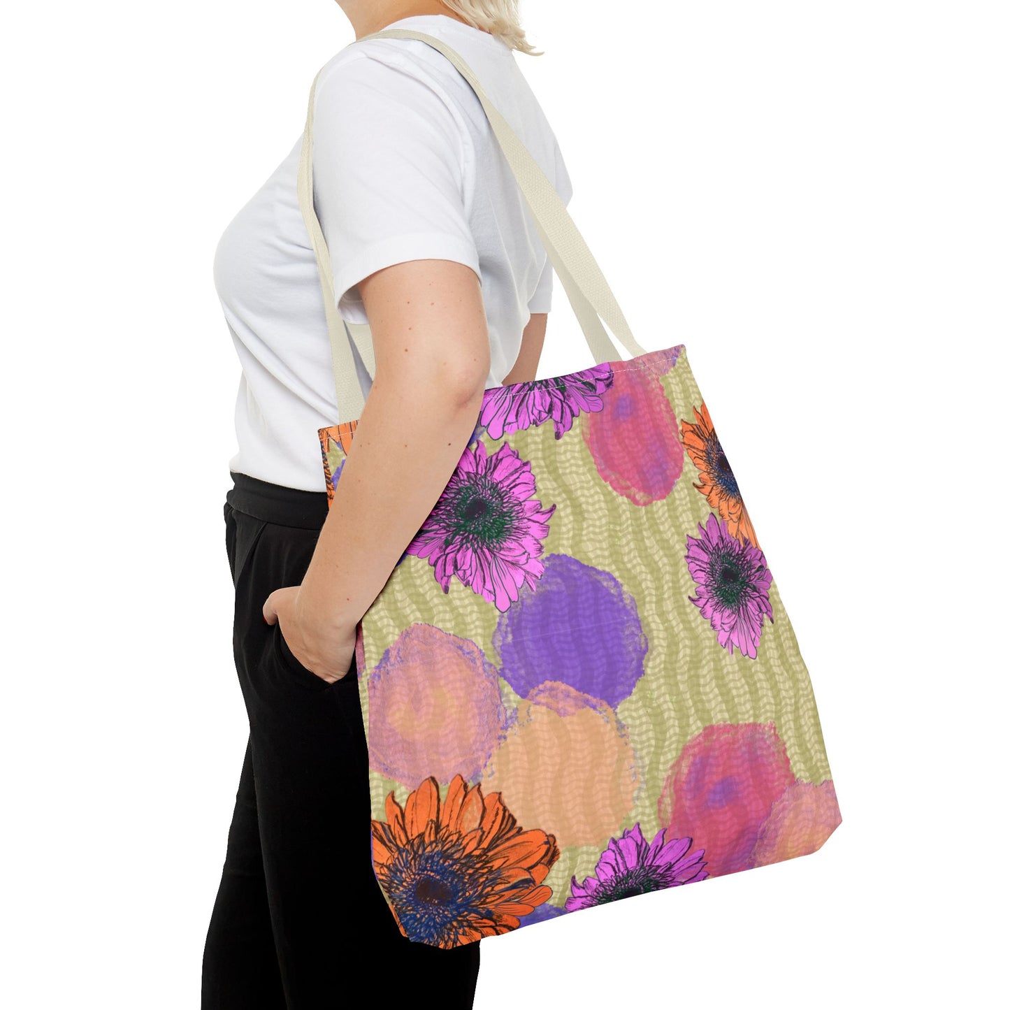 Floral Watercolor Tote Bag — Colorful Sunflower & Paint-Blob All-Over Print