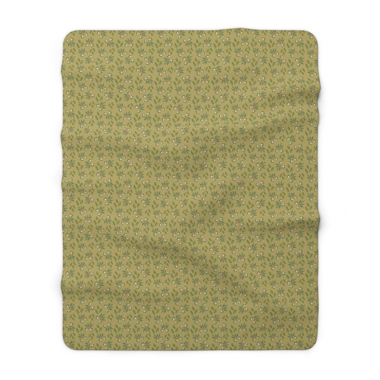 Sherpa Fleece Blanket - Mistletoe, Berries and Sprigs, Gold