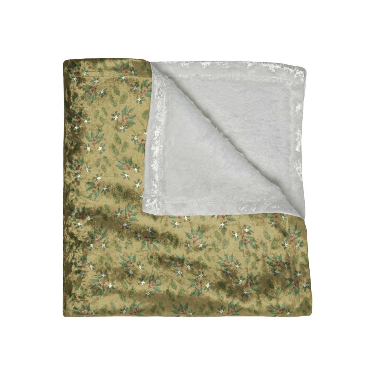 Crushed Velvet Blanket - Mistletoe, Berries and Sprigs, Gold