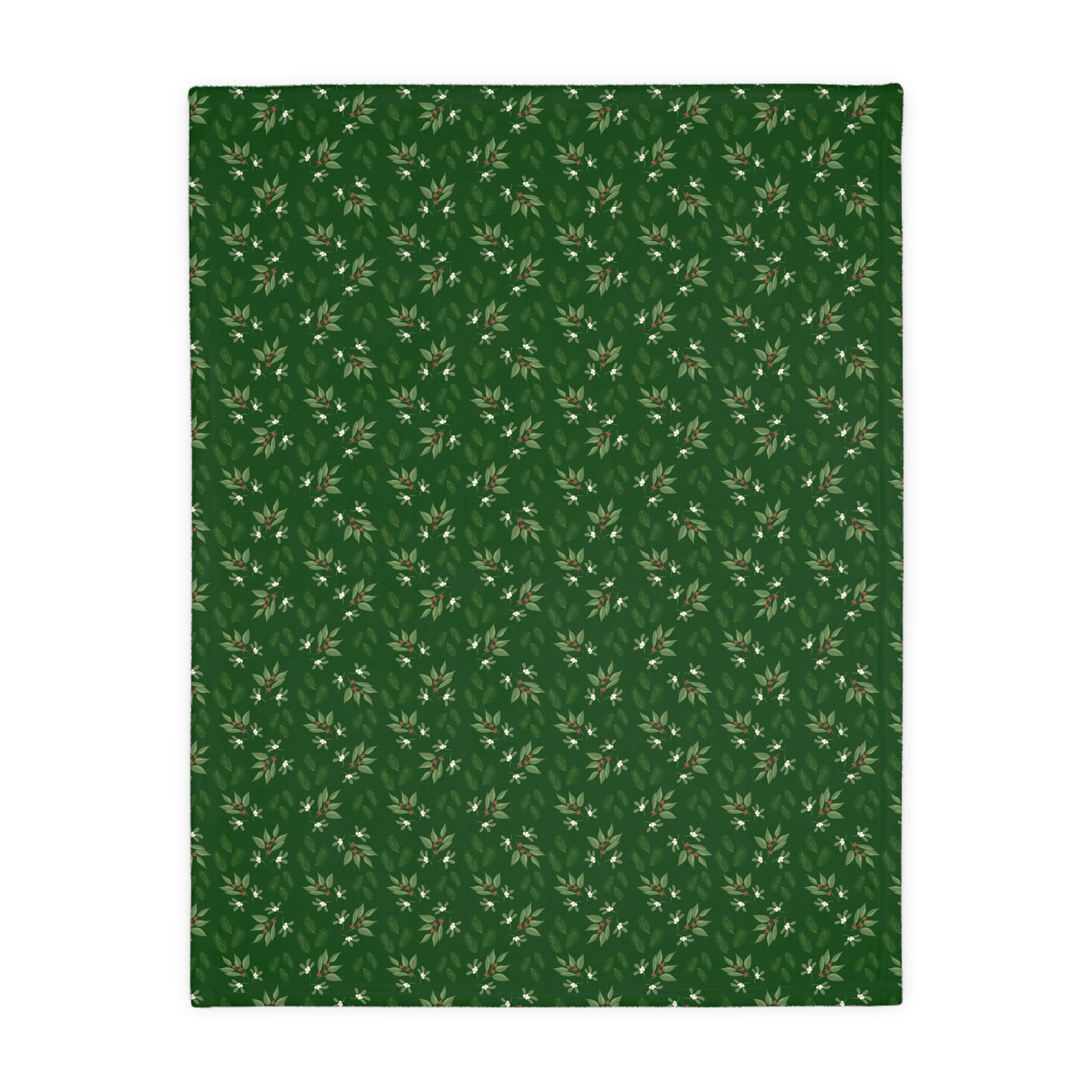 Velveteen Microfiber Blanket (Two-sided print) - Mistletoe, Berries and Sprigs, Emerald