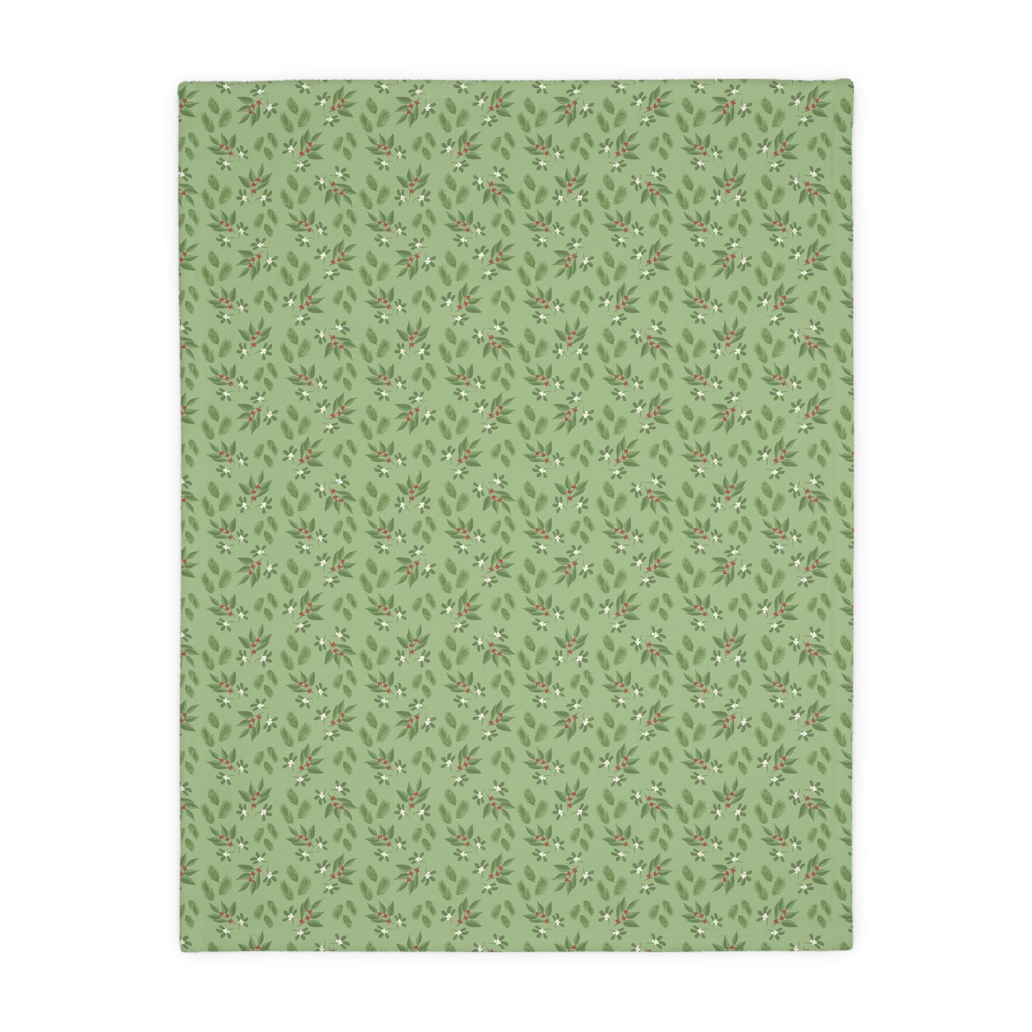 Velveteen Microfiber Blanket (Two-sided print) - Mistletoe, Berries and Sprigs, Sage