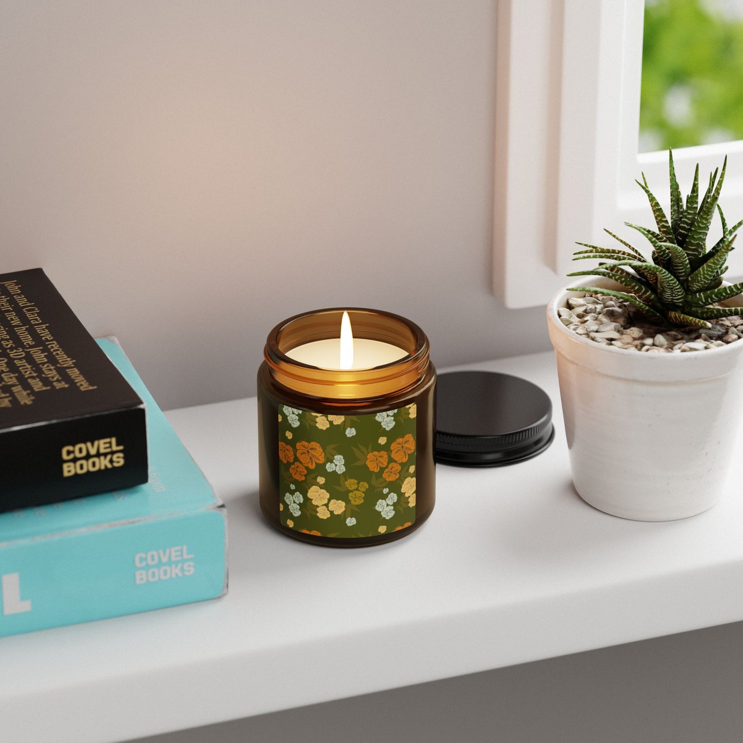 Aromatic Scented Soy Candle - Eco-Friendly Home Decor, Featuring Textured Floral© in Emerald for Autumn. Aromatherapy Gift, Rustic Wedding Favor, Cozy Home Essential, Eco-Friendly Candle