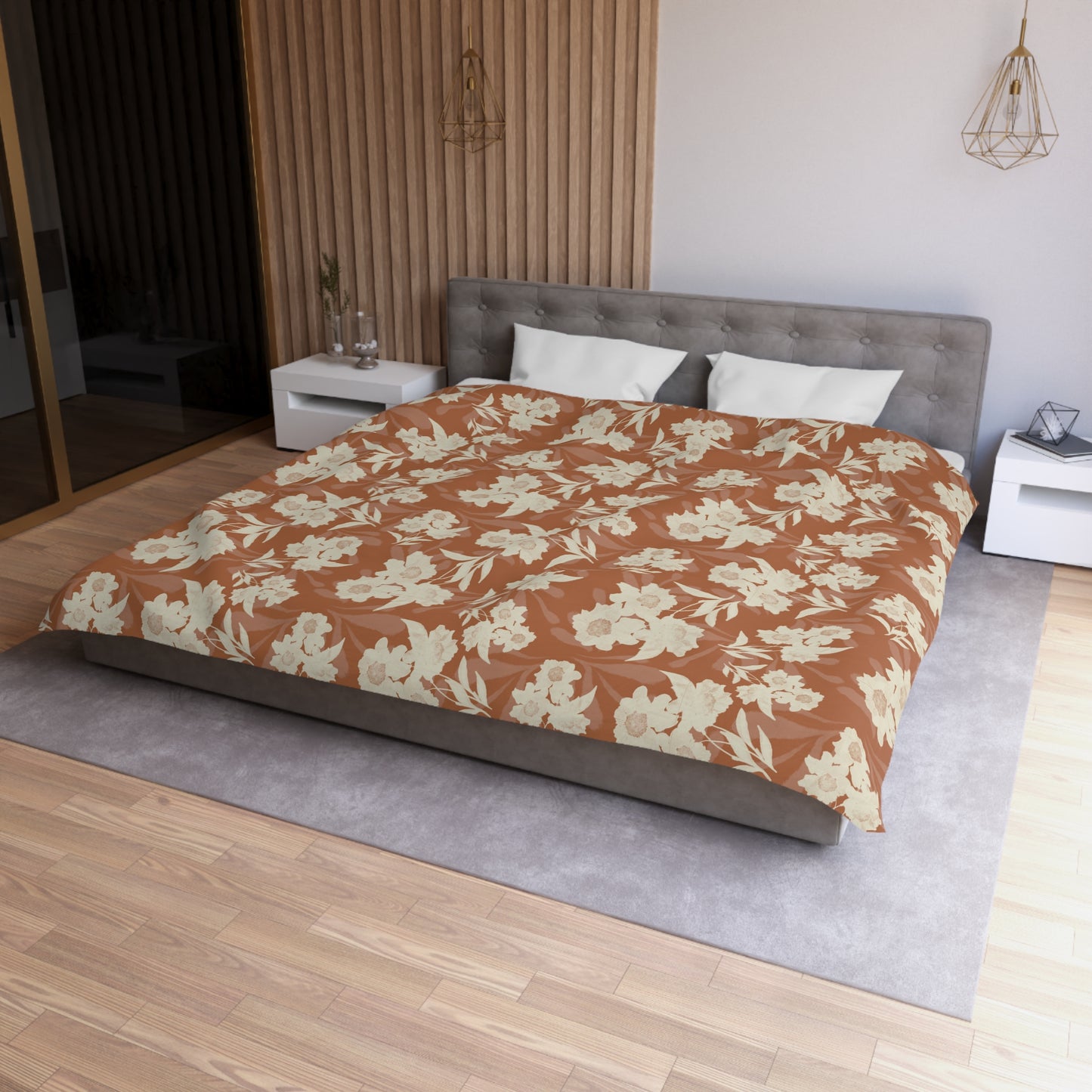 Microfiber Duvet Cover - Featuring Elaine© and Frond Splash©, Copper