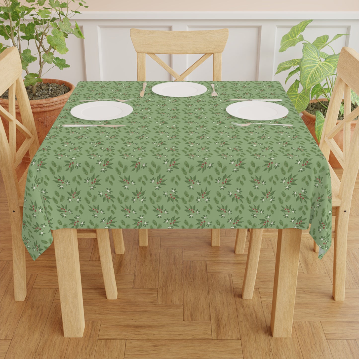 Tablecloth - Mistletoe, Berries and Sprigs, Sage