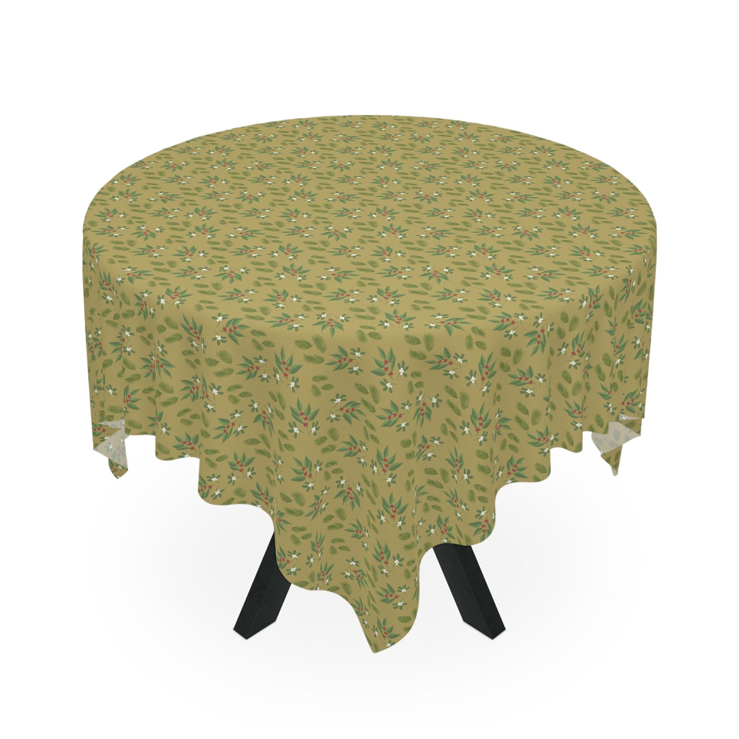 Tablecloth - Mistletoe, Berries and Sprigs, Gold