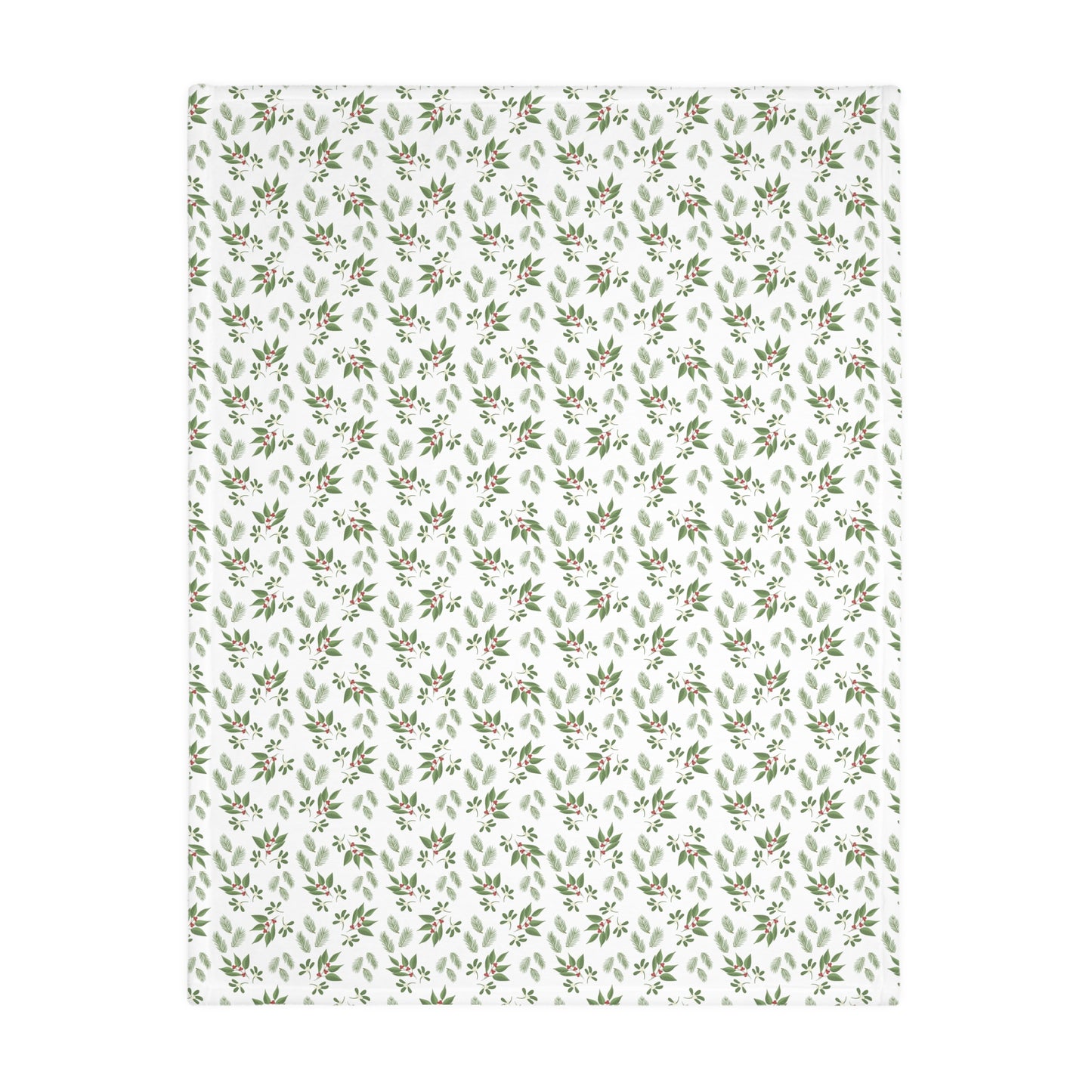 Velveteen Microfiber Blanket (Two-sided print) - Mistletoe, Berries and Sprigs, White