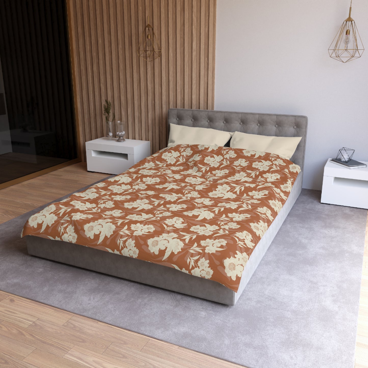 Microfiber Duvet Cover - Featuring Elaine© and Frond Splash©, Copper