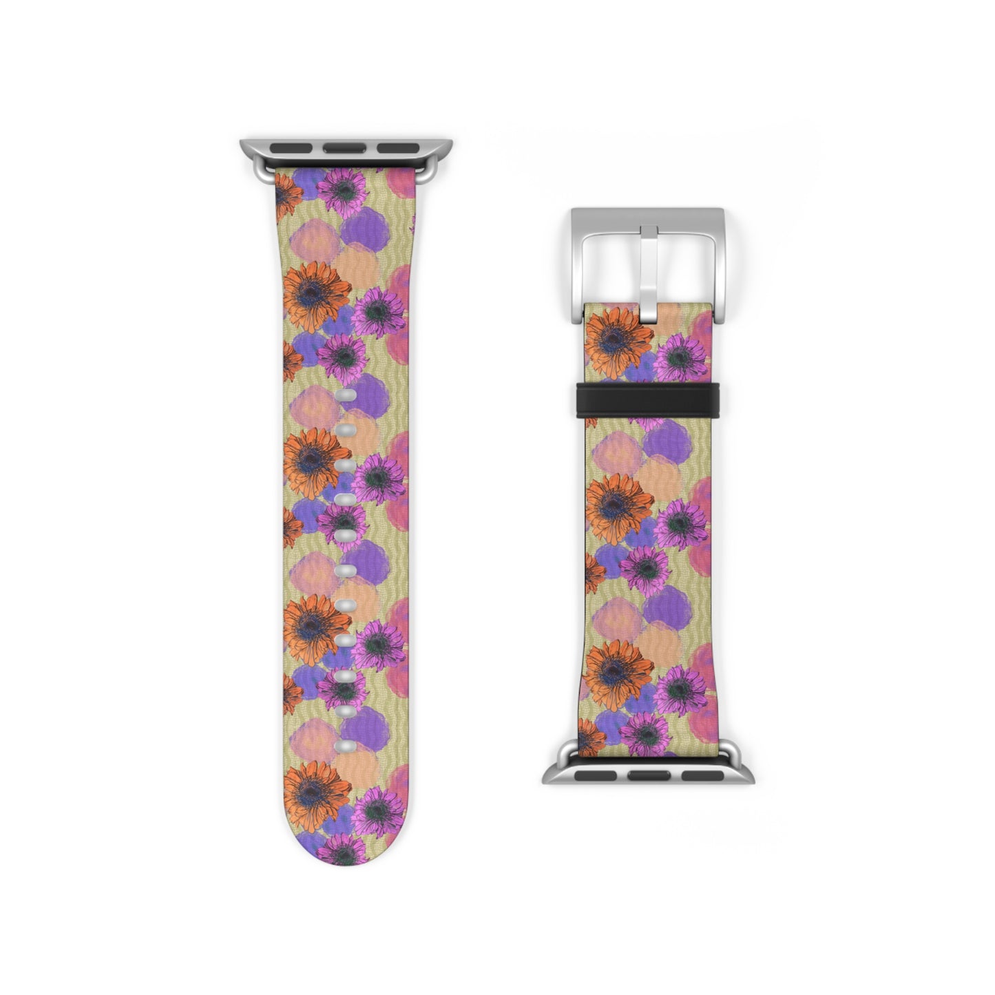 Floral Watercolor Apple Watch Band — Purple & Orange Zinnia Print