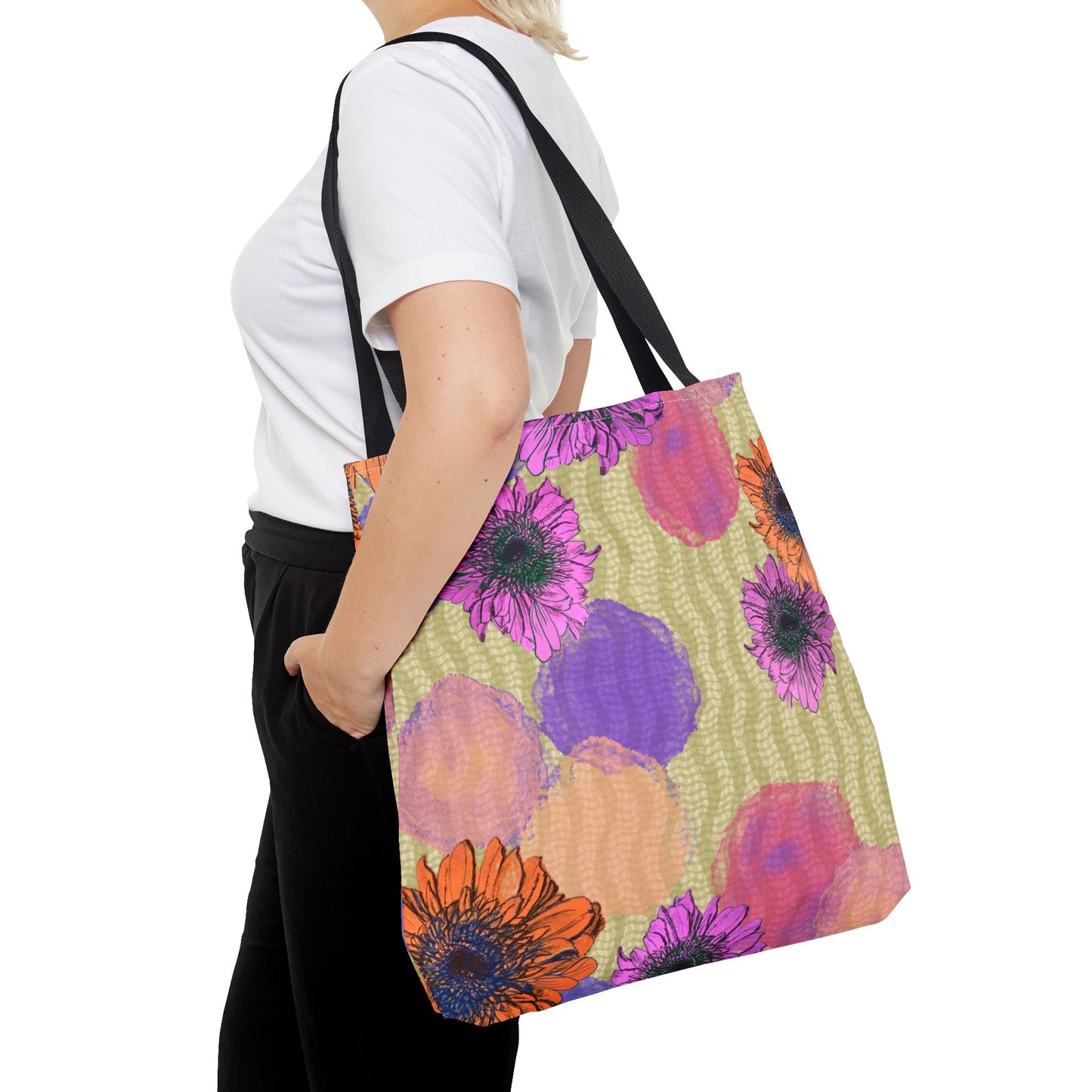 Floral Watercolor Tote Bag — Colorful Sunflower & Paint-Blob All-Over Print