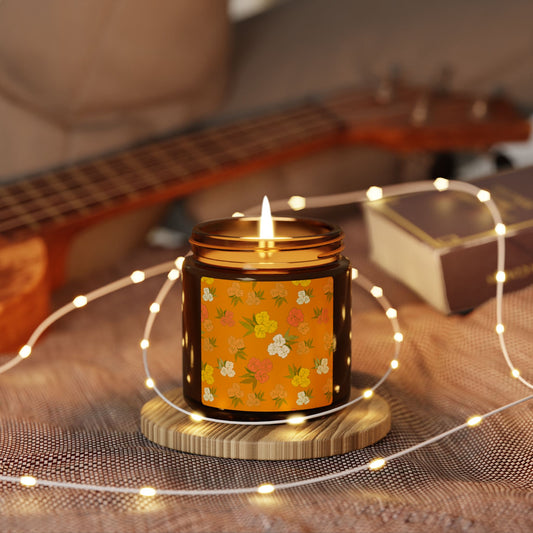 Scented Soy Candles, Eco-Friendly Aromatherapy, Orange Autumn Floral Design Candle, Home Decor, Gift for Her, Relaxation Candle