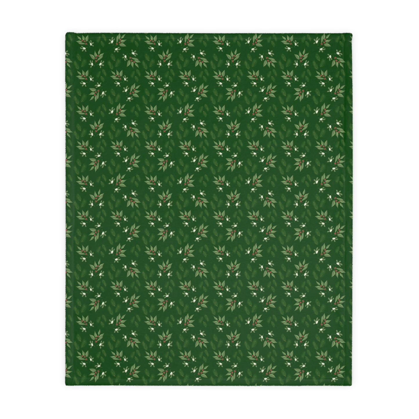 Velveteen Microfiber Blanket (Two-sided print) - Mistletoe, Berries and Sprigs, Emerald