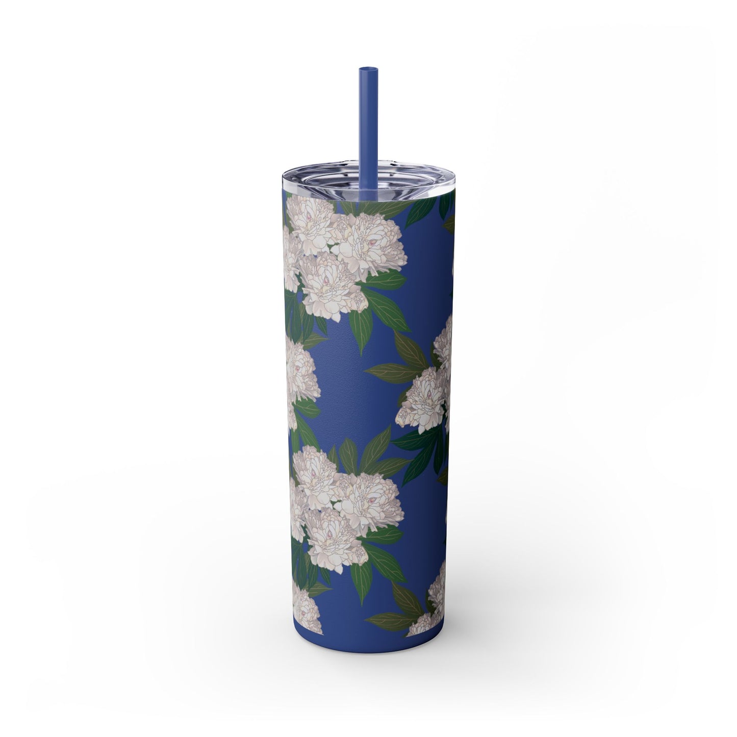 Floral Skinny Tumbler with Straw, 20oz featuring Rachel's Peonies© in a variety of colors and finishes. Easy to Hold Skinny Tumbler, Elegant Drinkware for Home, Office, Wedding, Gifts, and Daily Use