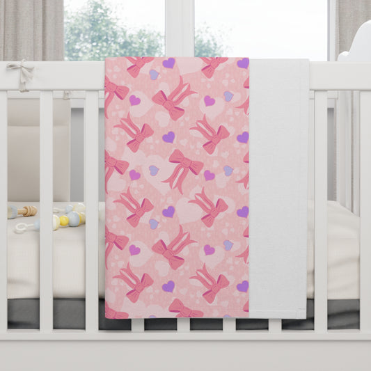 Sweethearts and Bows — Soft Fleece Heart & Bow Nursery Blanket