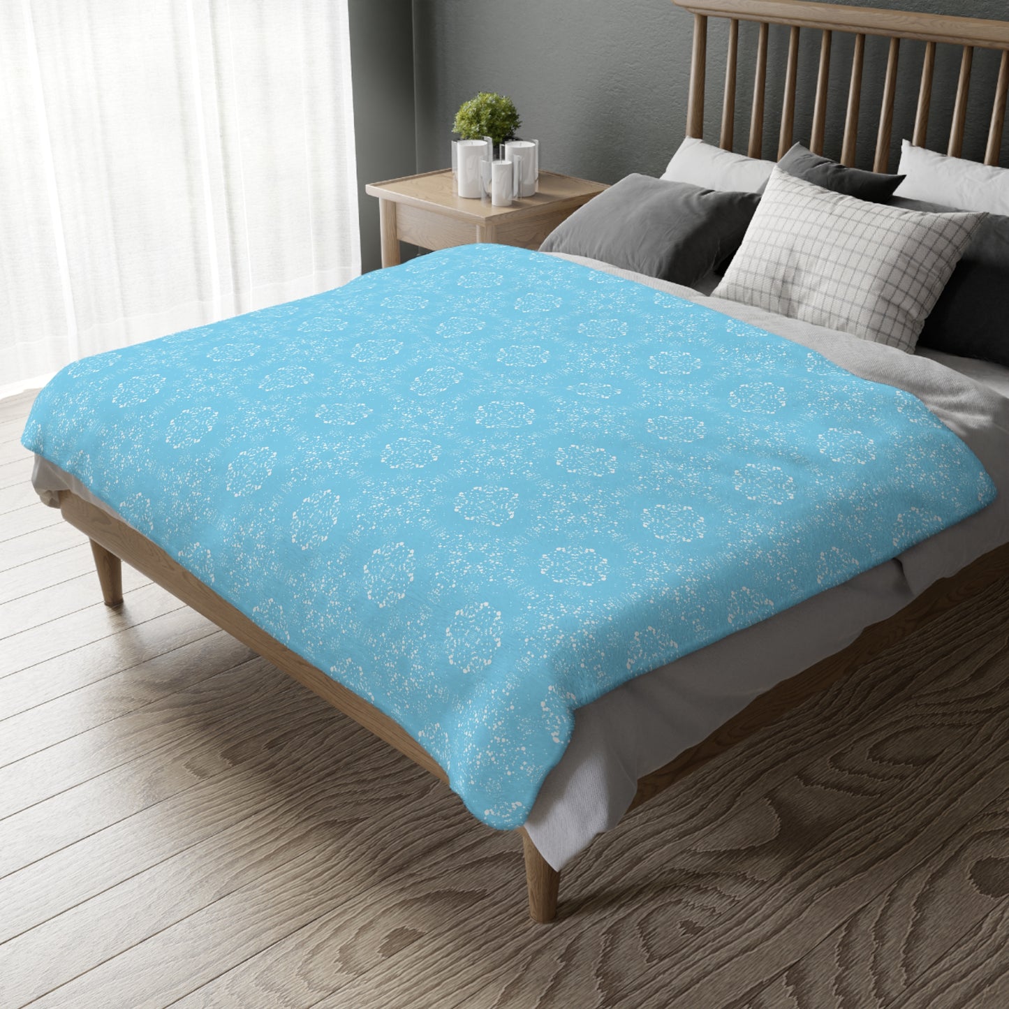 Velveteen Microfiber Blanket (Two-sided print) - Batik Scatter, Light Blue