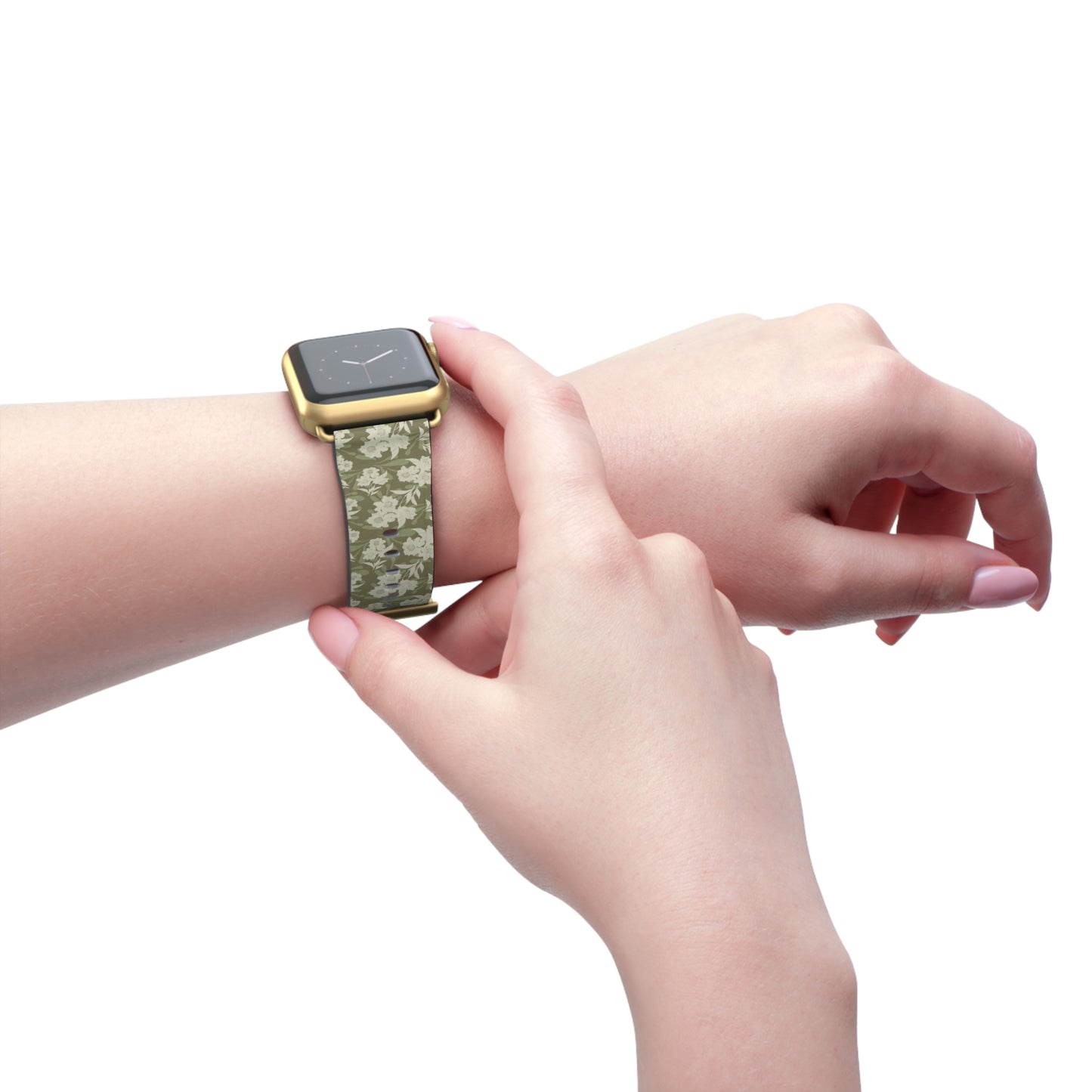 Olive Floral Pattern Watch Band — Vintage Botanical Apple Watch Strap