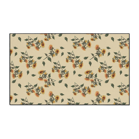 Floral Heavy Duty Floor Mat | Sunflower Debut© Philly Cream, Durable Area Rugs, Non-Slip Mats, Home Decor, Indoor Outdoor Use, Vintage Style