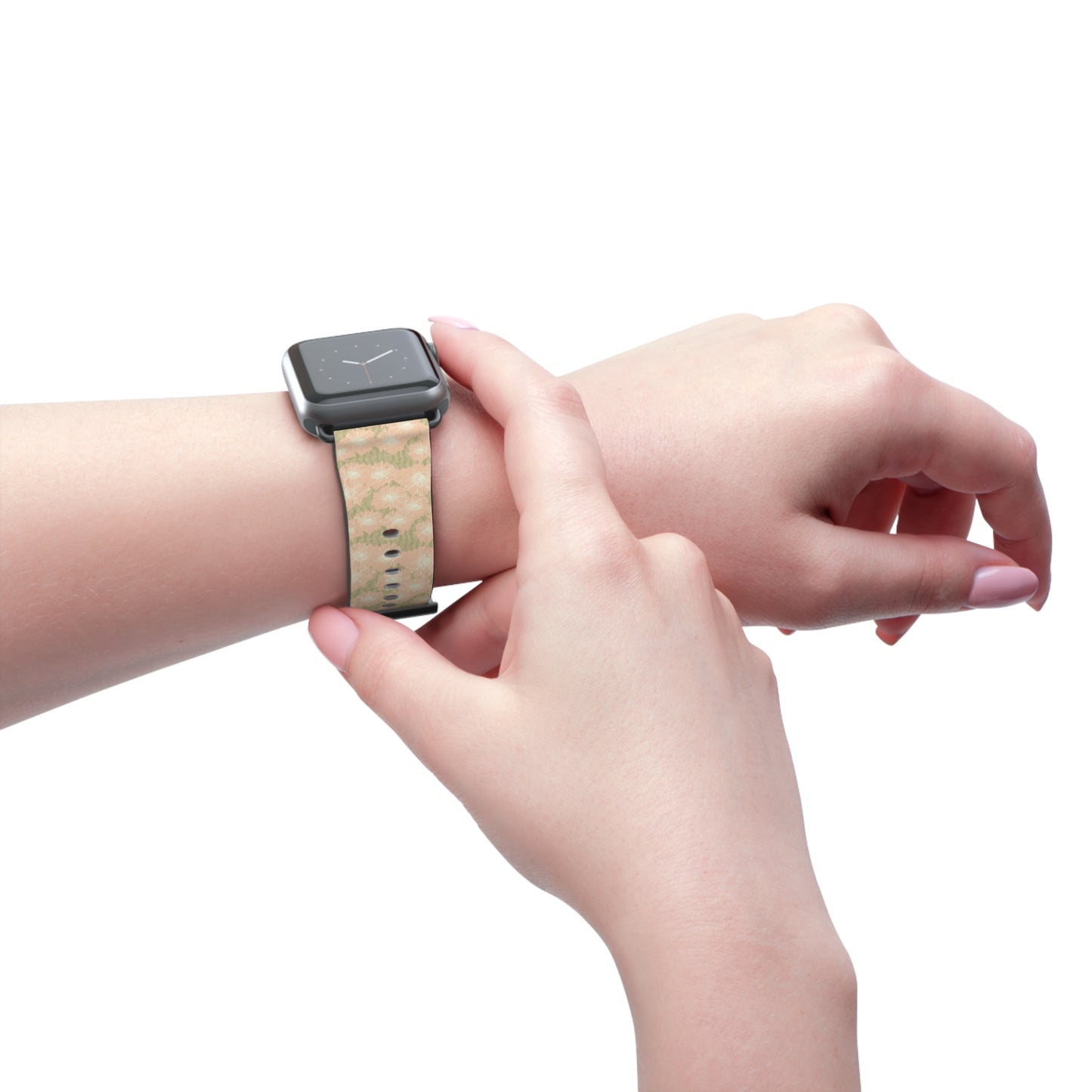 Blush & Sage Floral Apple Watch Band – Soft Peach Watercolor Pattern