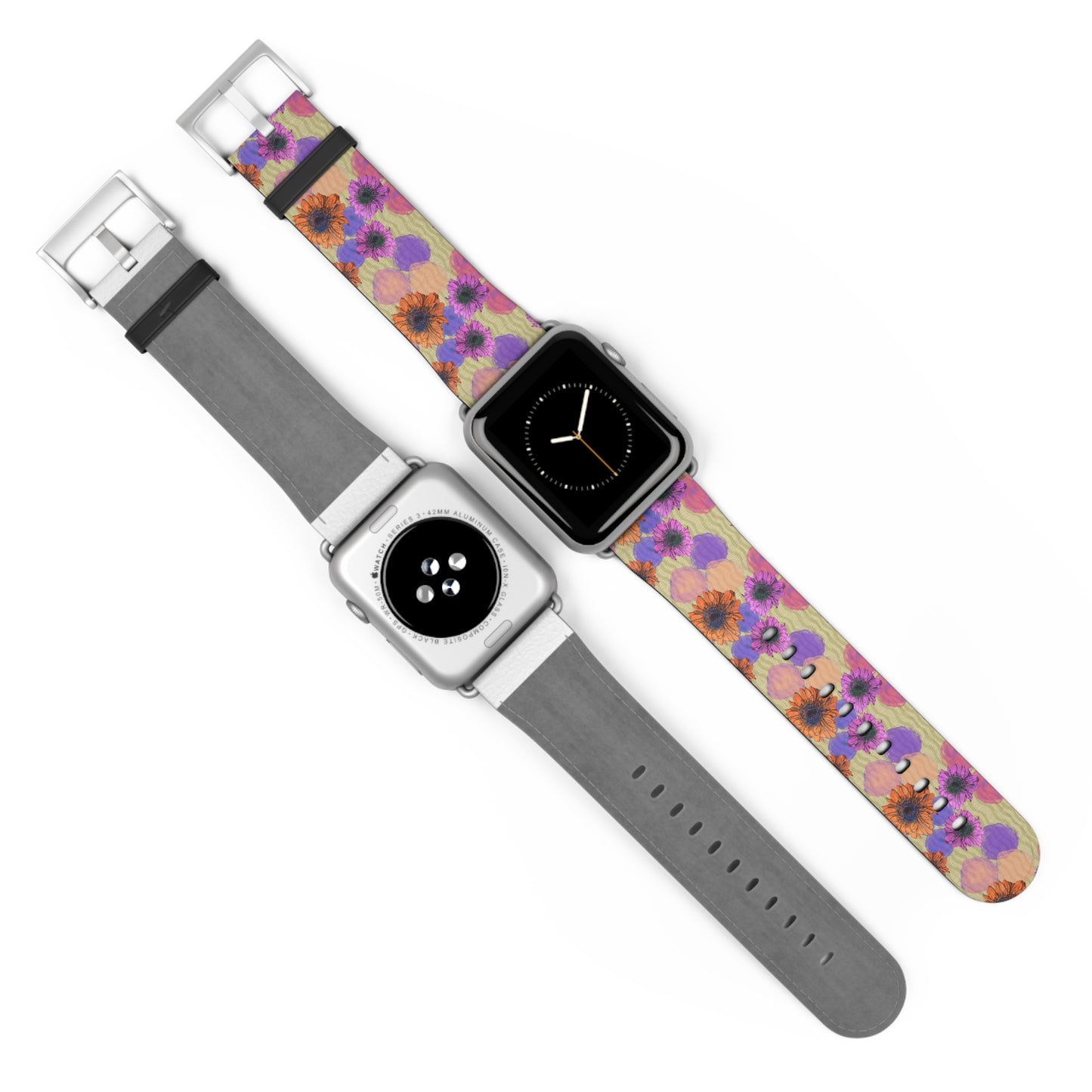 Floral Watercolor Apple Watch Band — Purple & Orange Zinnia Print