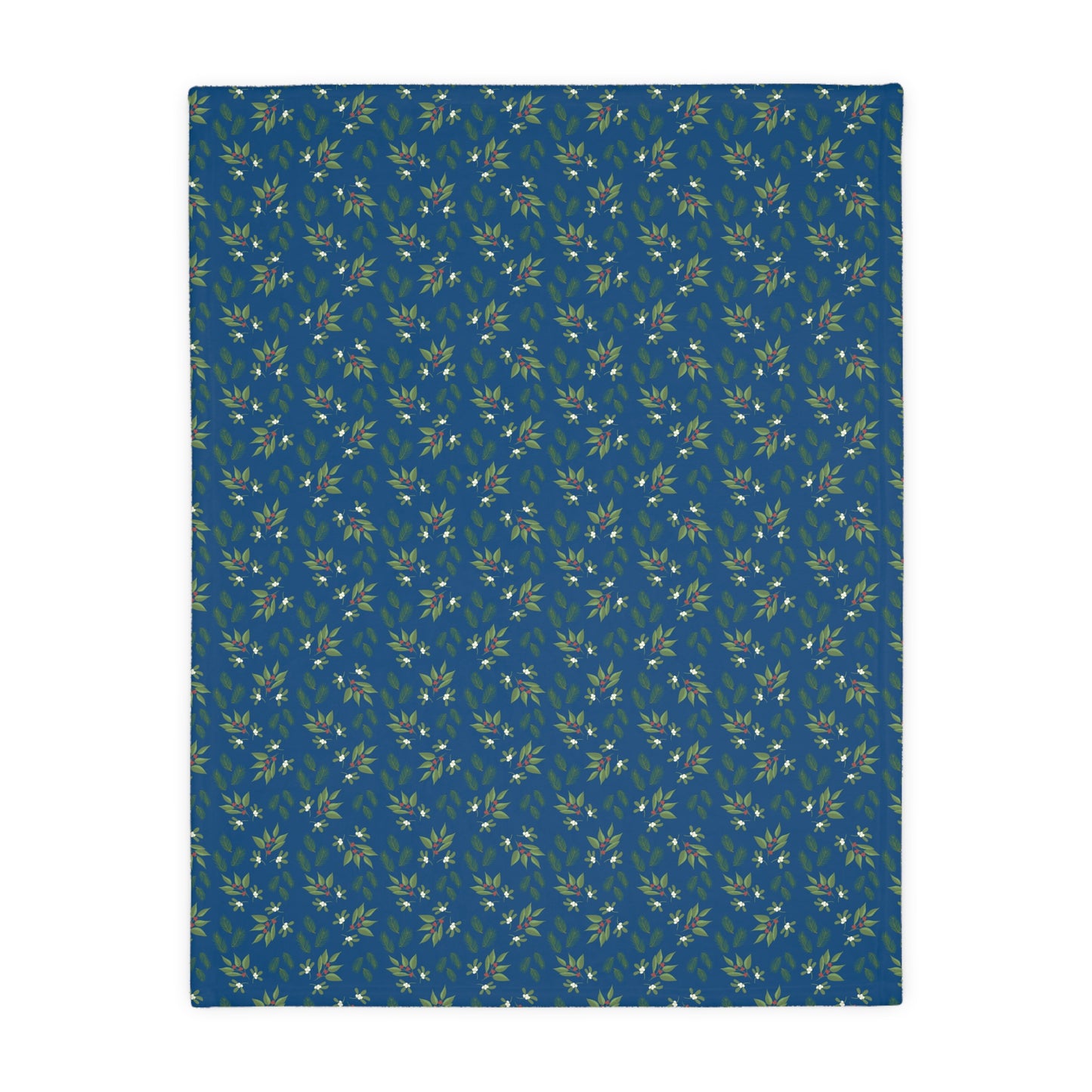 Velveteen Microfiber Blanket (Two-sided print) - Mistletoe, Berries and Sprigs, Dark Blue