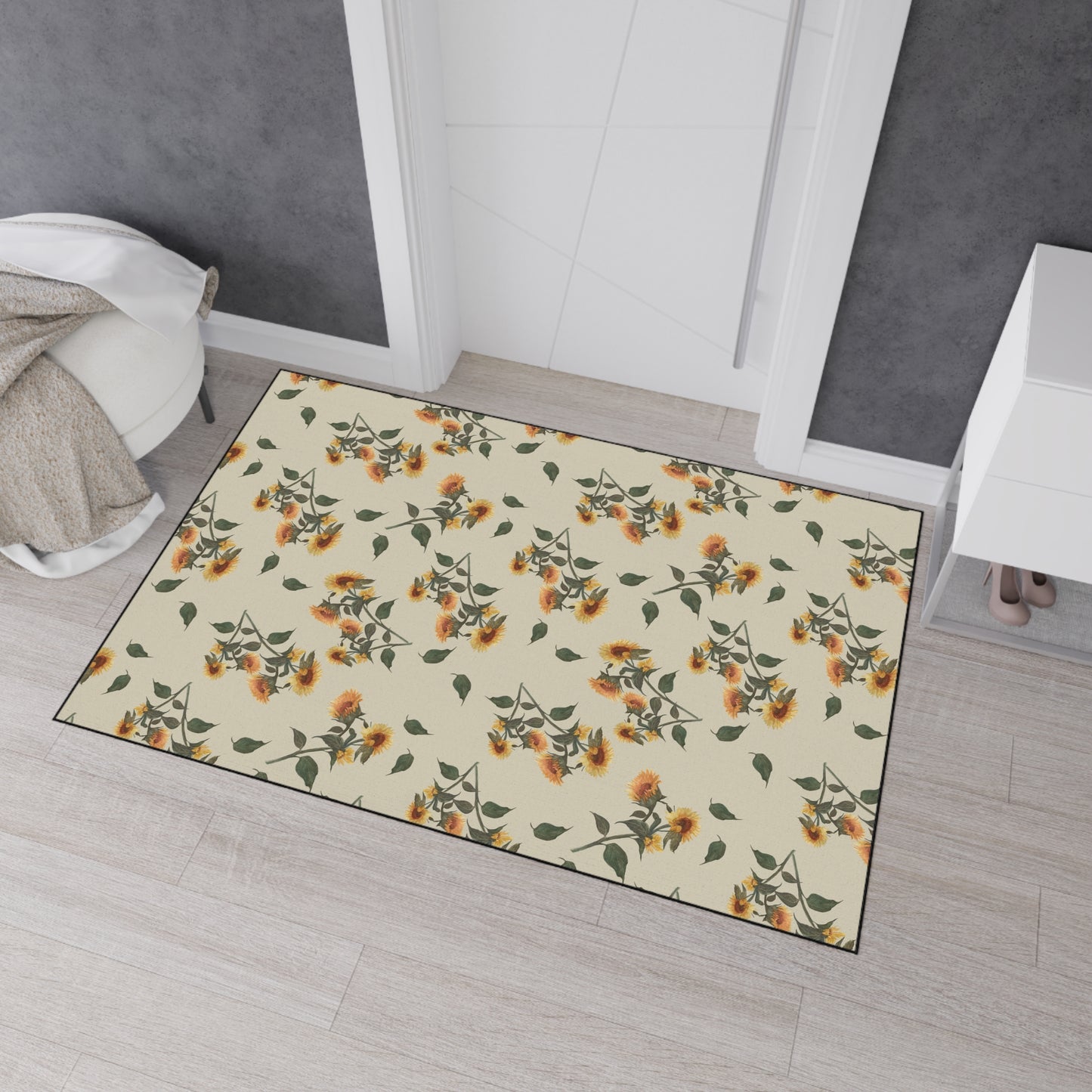 Floral Heavy Duty Floor Mat | Sunflower Debut© Manchest Tan, Durable Home Decor, Entryway Rug, Kitchen Mat, Non-Slip Area Rug