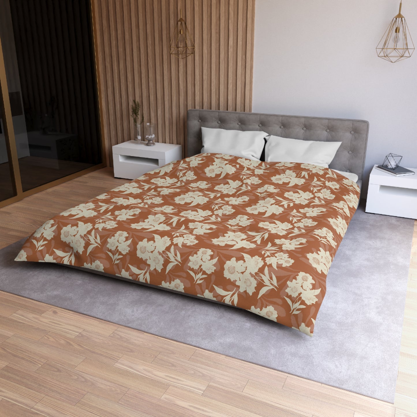 Microfiber Duvet Cover - Featuring Elaine© and Frond Splash©, Copper