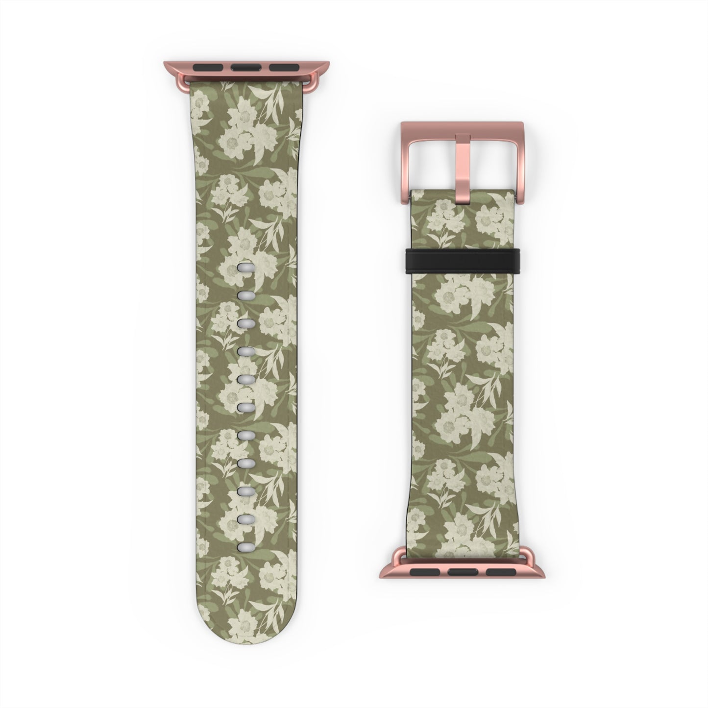 Olive Floral Pattern Watch Band — Vintage Botanical Apple Watch Strap