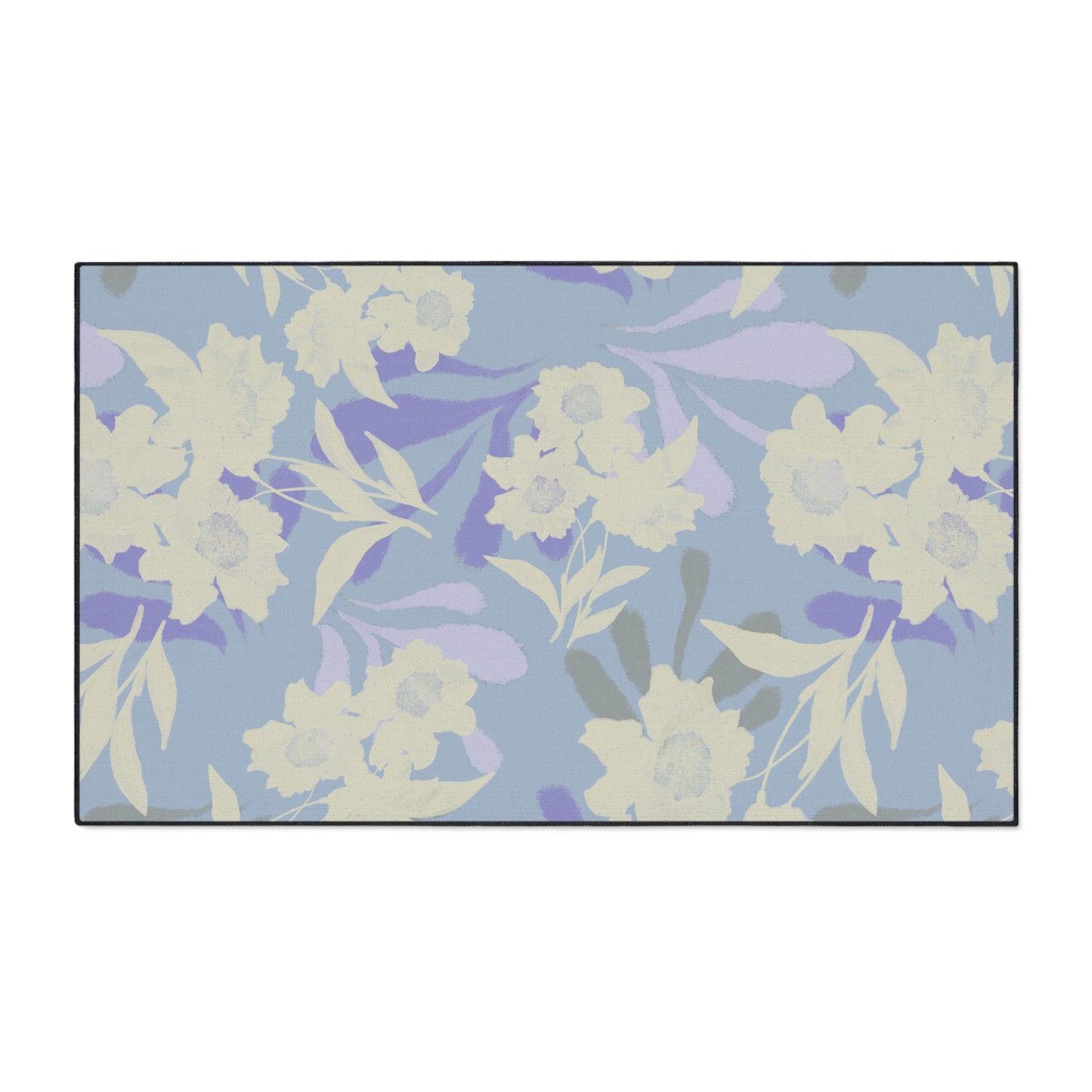Elegant Floral Elaine© Periwinkle, Heavy Duty Floor Mat - Floral Rubber Entrance Rug, Non-Slip Kitchen Mat, Modern, Indoor/Outdoor Use