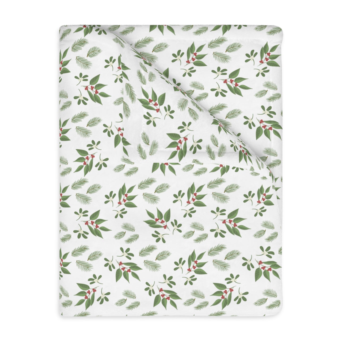 Velveteen Microfiber Blanket (Two-sided print) - Mistletoe, Berries and Sprigs, White
