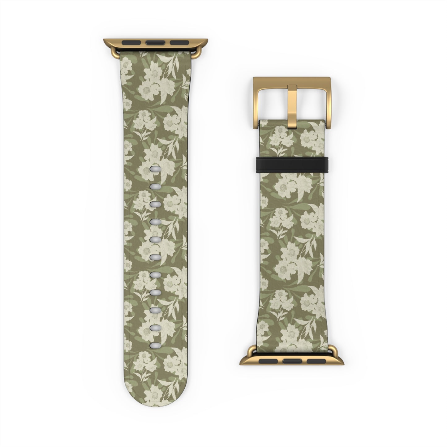 Olive Floral Pattern Watch Band — Vintage Botanical Apple Watch Strap