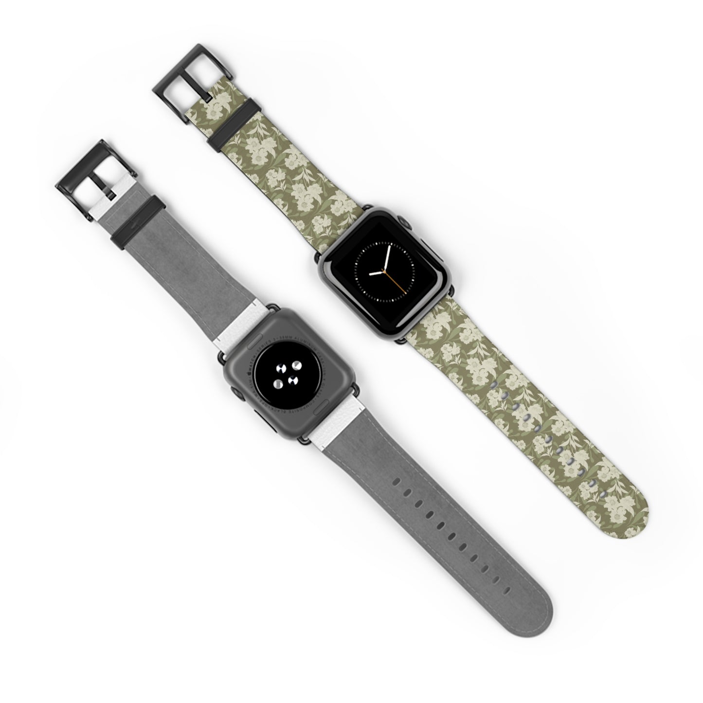 Olive Floral Pattern Watch Band — Vintage Botanical Apple Watch Strap