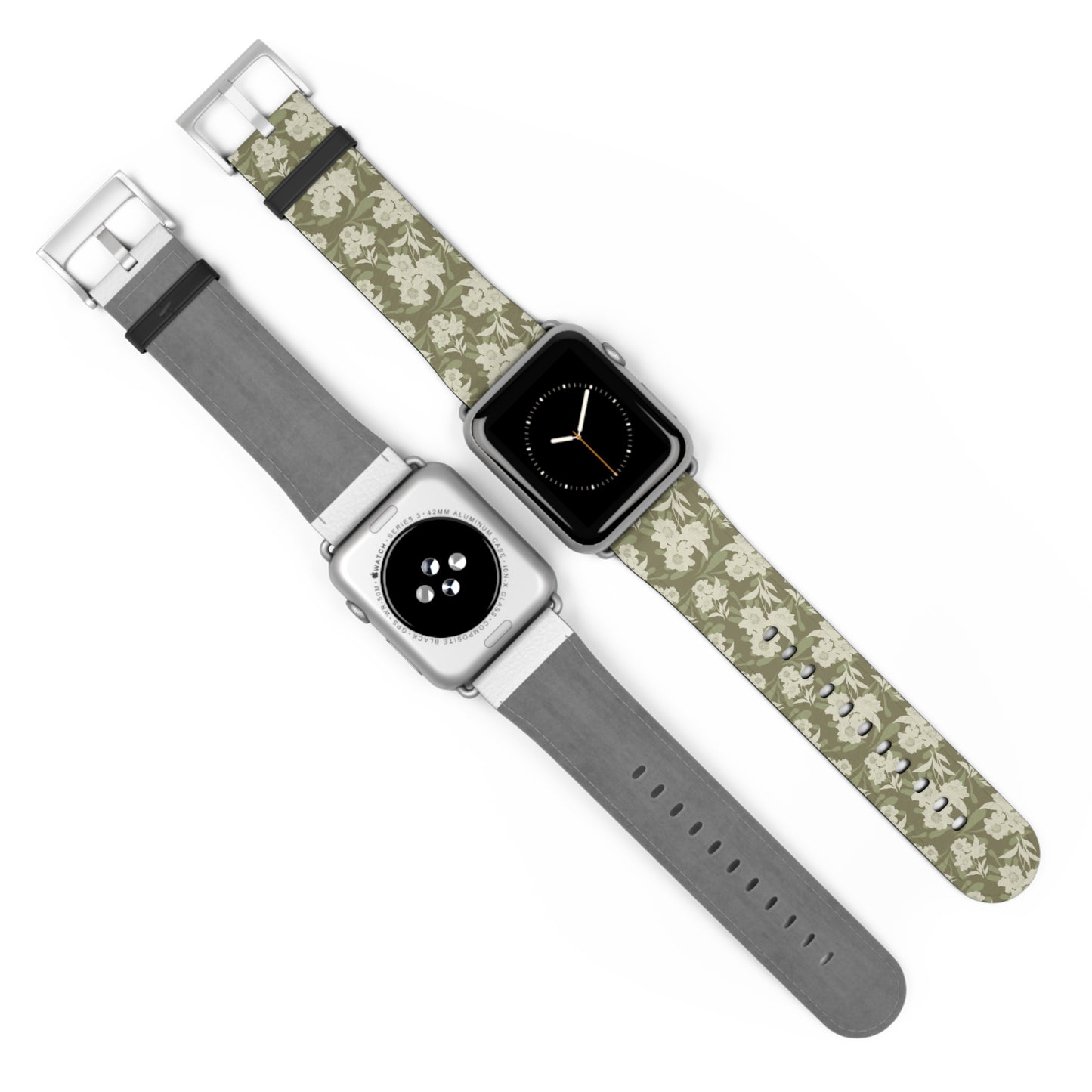Olive Floral Pattern Watch Band — Vintage Botanical Apple Watch Strap