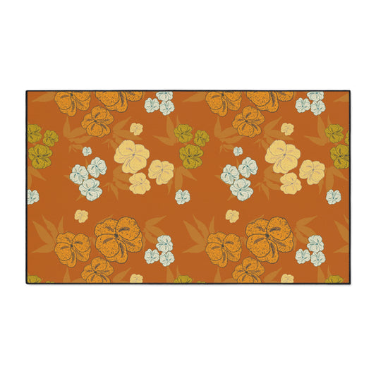 Autumn Floral Heavy Duty Floor Mat, featuring Textured Floral© in Pumpkin, Perfect for Fall Home Decor. Durable Entryway Rug, Kitchen Decor, Easy-Clean Indoor Mat, Ideal for Home & Office