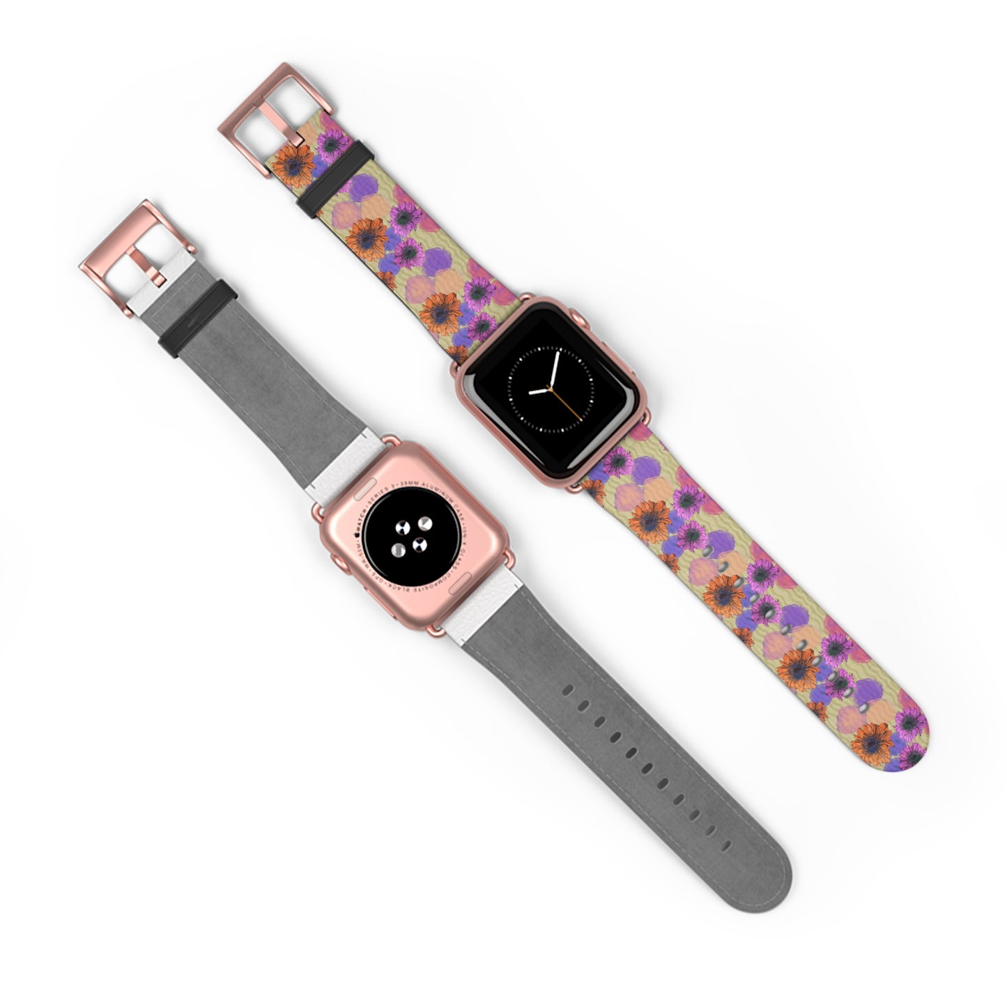 Floral Watercolor Apple Watch Band — Purple & Orange Zinnia Print