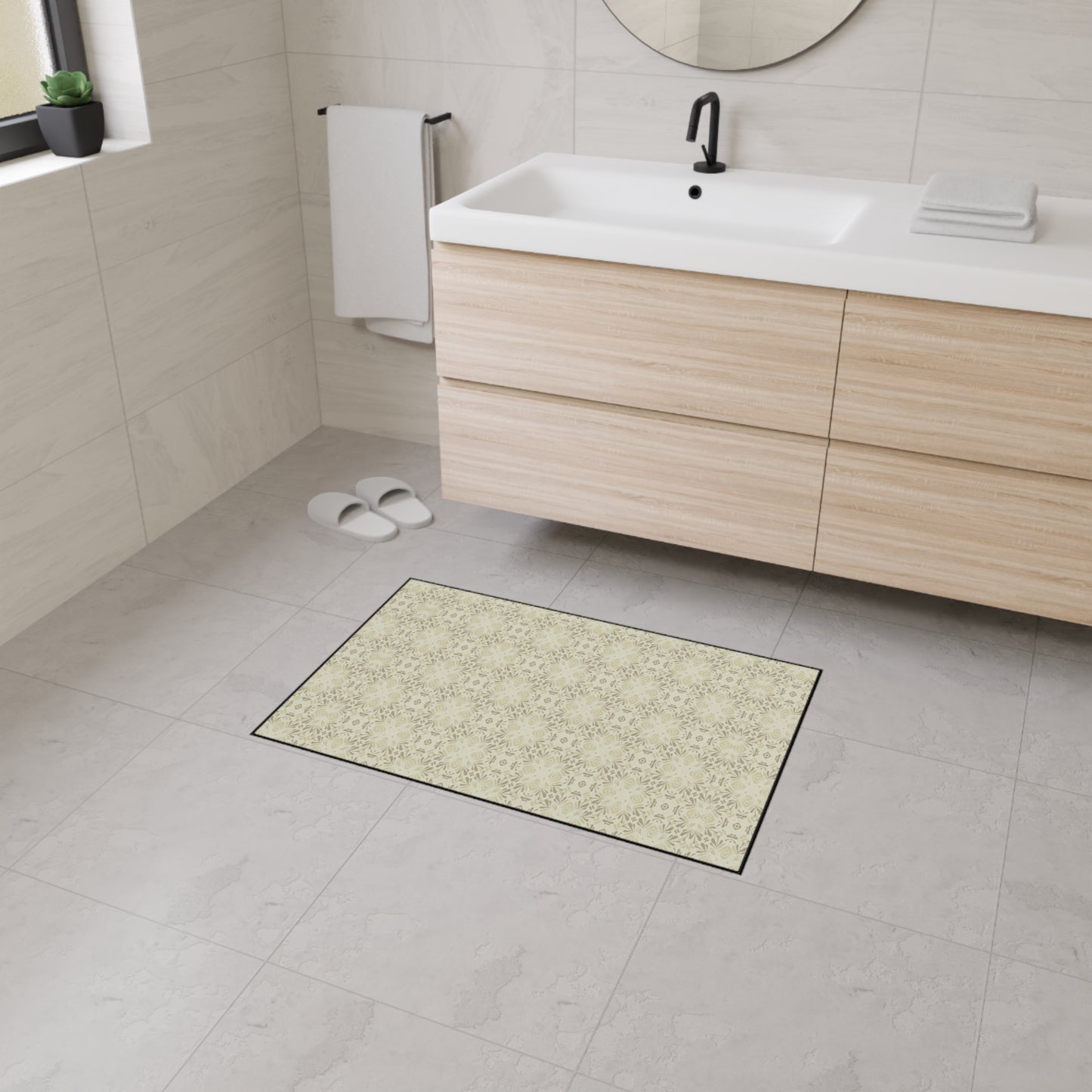 Elegant Heavy Duty Floor Mat Frond Splash Mini© Wheat, for Home Decor, Kitchen Rug, Stylish Entrance Mat, Durable Area Floor Mat, Non-slip