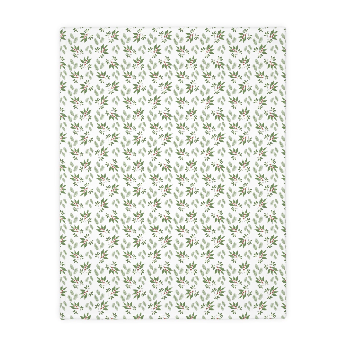 Velveteen Microfiber Blanket (Two-sided print) - Mistletoe, Berries and Sprigs, White